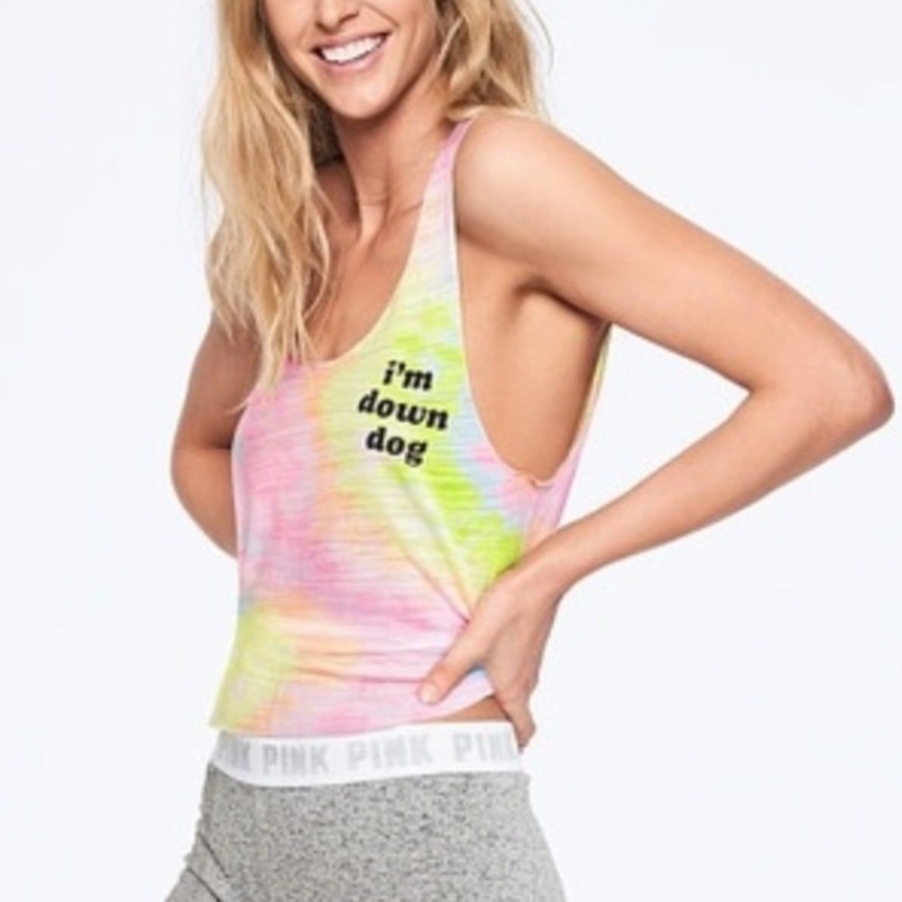 PINK Victoria’s Secret Tie-Dye PINK Cropped Tank Top Sz. Large NWOT
